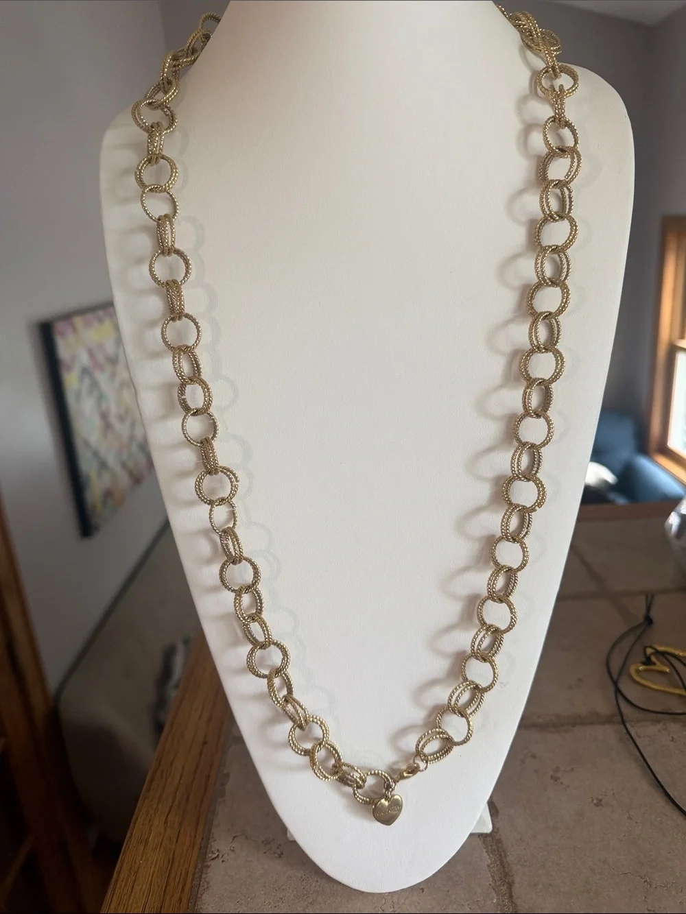 Vintage Betsy Johnson Gold Link Chain Necklace with Heart Charm